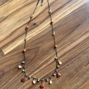 Bohemian Orange and Gold Beaded Necklace